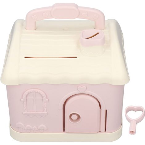 Coffret à Tirelire en Forme de Maison Verrouillable en Plastique Rose - Idée Cadeau Anniversaire Pratique et Décorative (1/5)