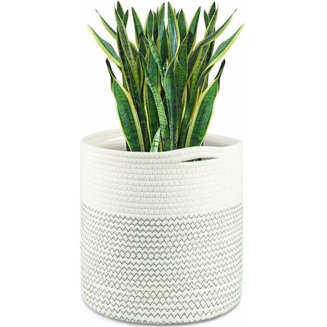 (Noir et Blanc)25 cm Pot de Fleurs de avec Doublure, Panier de Rangement tissé en Coton Cache Pot Plante Interieur pour Plantes d'intérieur, Pot de Fleurs et décoration de la Maison (1/5)