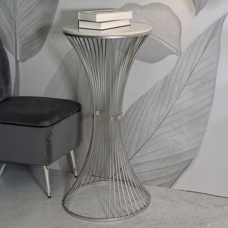Dmora - Wohnzimmertisch Merli, Niedriger Wohnzimmertisch, Kaffeeregal, Couchtisch für Sofa, Silber, 50x50 h100 cm (1/5)