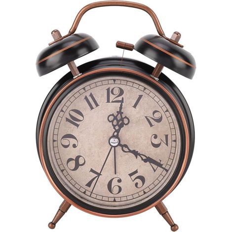 Reloj despertador de escritorio retro de 4 pulgadas con luz nocturna y doble campana para uso doméstico (1/5)