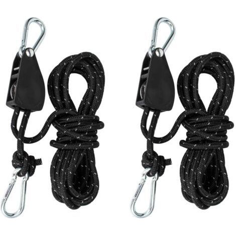 Pulley with cable tensioner, ratchet with 4 meters rope, pulley with tent tensioner, traction rope with rope brake, suitable for camping, shade sail, tent,(2pcs-11 x 8 x 2.5 (1/5)