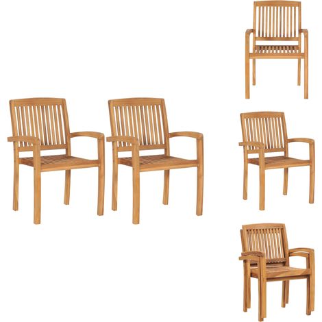 Garten-Essstühle 2 Stk. Stapelbar Teak Massivholz - Gartenstuhl - Esszimmerstuhl - Teakholz Möbel - Outdoor Möbel - Balkonmöbel (1/5)