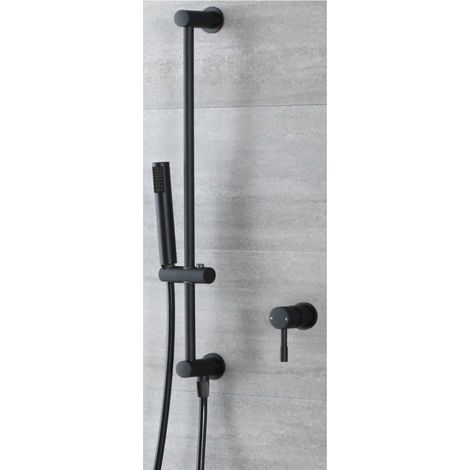 Milano Nero 1 Outlet Manual Mixer Shower Valve with Hand Shower Handset Slide Riser Rail Kit - Black (1/4)