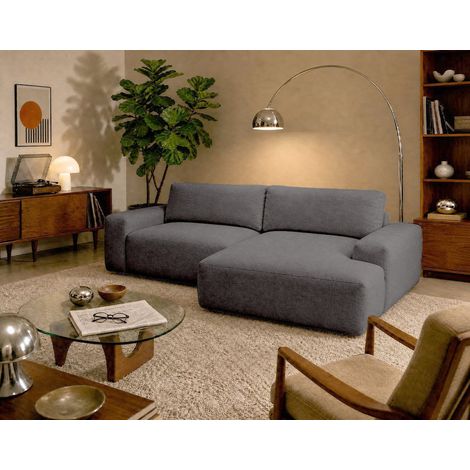 Tama - canapé d'angle droit 4 places convertible avec coffre en tissu - gris (1/5)