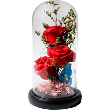 Fleur Artificielle - - Rose Eternelle sous Cloche - Lumières LED - Cadeau Romantique - Décoration Rouge (1/4)