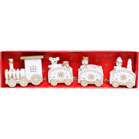 Train De Noël En Bois - 1 Locomotive + 3 Wagons - Décoration De Table Cheminée Fenêtre - Calendrier De L'Avent - Lot De 1 (1/5)