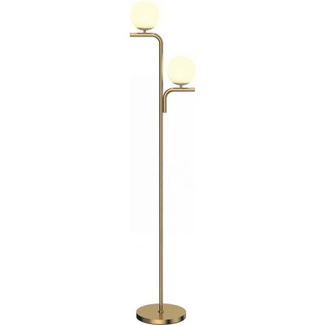 Lámpara de pie LED dorada con 2 pantallas de cristal, 3 temperaturas de color y pedal (1/5)