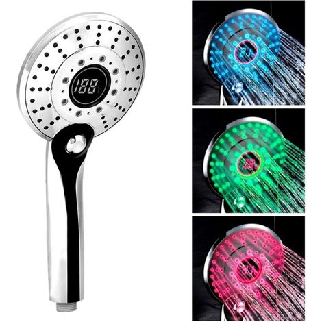 LED Shower Head, LED Shower Head, Handheld Shower Head with Digital Temperature Display, Water Saving Shower, 3 Modes