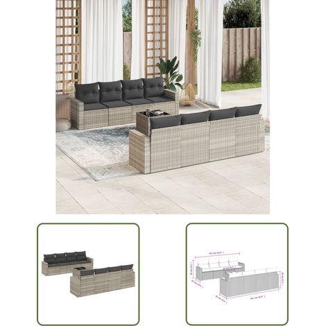 vidaXL Salon de jardin 9 pcs avec coussins gris clair résine tressée (1/3)