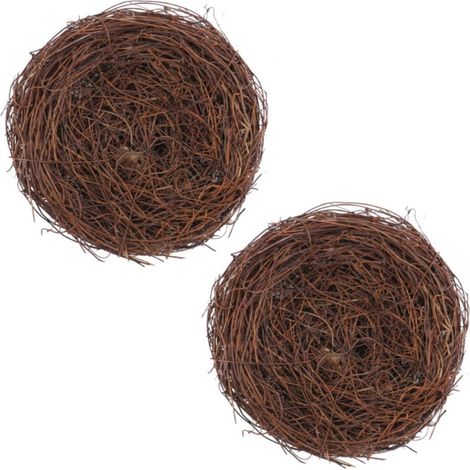 Nid D Oiseau Artificiel - En Rotin Naturel - Pour Décoration De Pâques Jardin Intérieur Table - Lot De 2 (1/5)