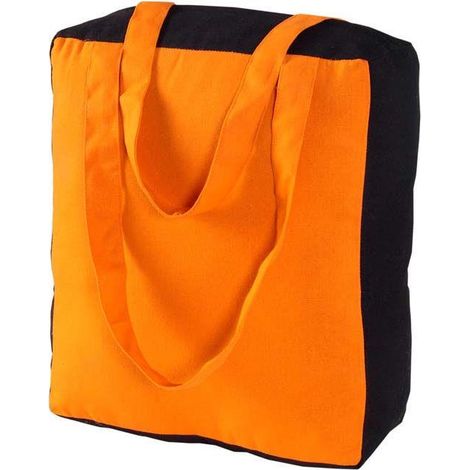 HOMESCAPES Cotton Solid Orange & Black Design Shopping Bag, 27 x 32 x 11 cm (1/3)