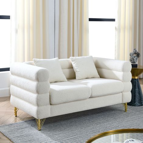 Divano 2 posti in tessuto peluche bianco con molle, dimensioni non comunicate - MEUBLIV (1/5)