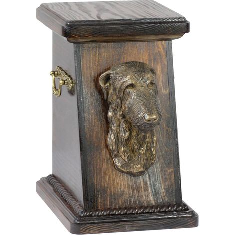 Urne funéraire élégante pour lévrier écossais (Deerhound), ornée d'une statuette, avec buste de chien, par Art-Dog. (1/5)