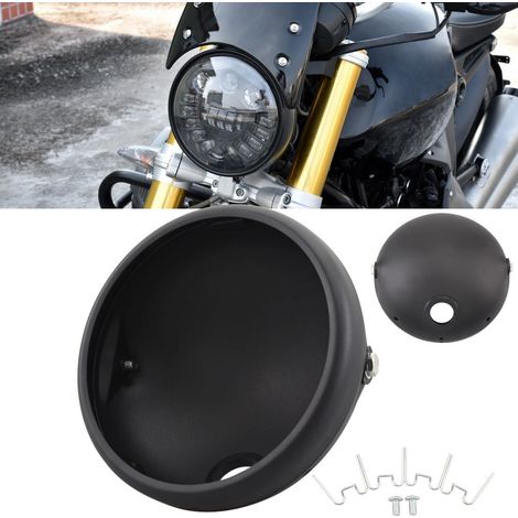 modification de boîtier de phare rétro pour moto, coque de phare ronde universelle 7 pouces noir mat (1/5)
