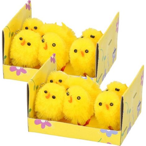 Lot de 12 peluches poussins de Pâques - Décoration de Pâques - Figurines pour table et panier (1/5)