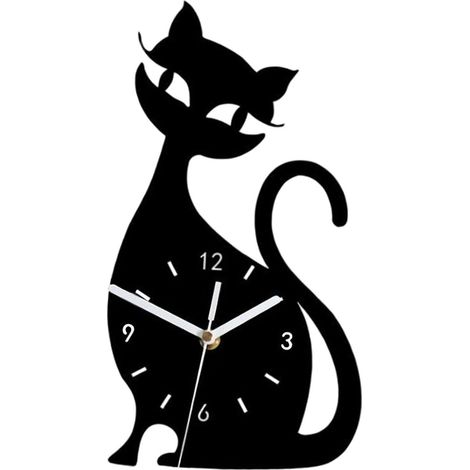 CCYKXA Horloge Murale silencieuse, Art drôle Unique pour Les Amoureux des Chats, Mouvement Silencieux, Horloge créative Mignonne pour la Maison, Salon, Noir (1/5)