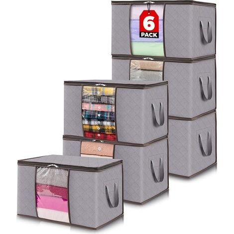 Sac Rangement Vetement, Boite Rangement Pliable avec Poignées Renforcées, Housse Rangement Couette, Caisse Rangement Sous Lit pour Vêtements, Couvertures, Jouets, Gris Clair, 50 L (1/5)