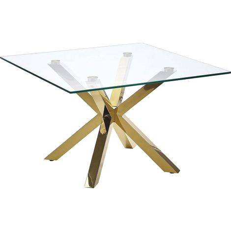 Beliani – Table basse carrée 70 x 70 cm avec plateau en verre résistant – Pieds dorés en acier inox poli – Pour salon moderne et élégant