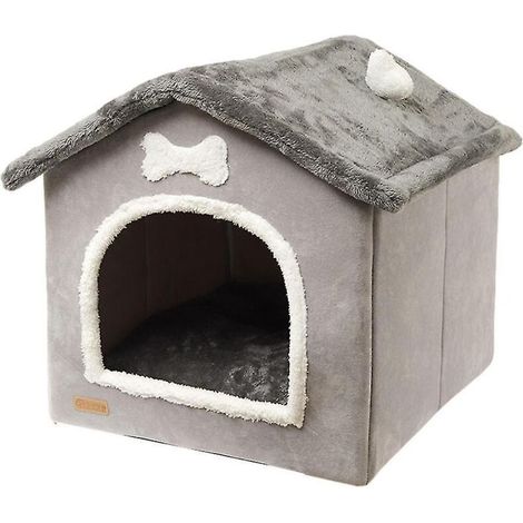 Warmes, faltbares und geschlossenes Katzenhaus für den Winter, einfach aufzubauen, geeignet für kleine und mittelgroße Hunde – Grau (1/5)
