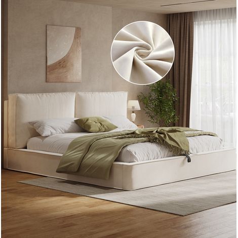 Letto matrimoniale contenitore in velluto beige 180x200 OKMYHOME (1/5)