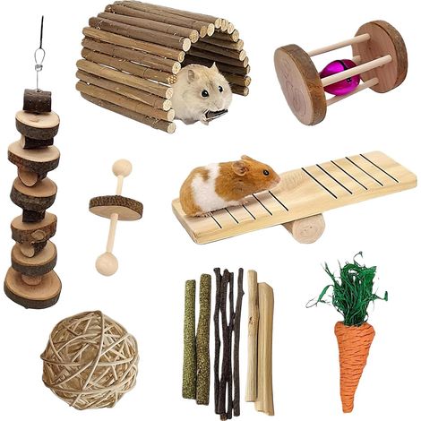 Rabbit Hamster Chew Toys Set Natural Wood with Apple Sticks Timothy Hay Toy Molar Toy for Small Animals Hamster Pig Dental Care (1/5)
