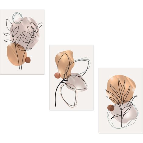Lupia - Set 3 Quadri Moderni MONDIE' STYLIZED LEAVES con Stampa Alta Definizione, Lamina Argento o Oro, Adatti a Soggiorno e Camera, Made in Italy, 31x46 cm, poster su Legno