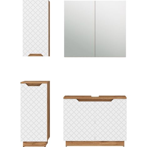 Conjunto de muebles de baño Lotta, Roble/blanco con estructura de azulejos, 4 partes, Vicco (1/5)