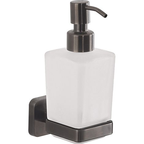 Dispenser Sapone Da Muro Gun Metal In Acciaio Inox E Vetro Satinato  Tahiti