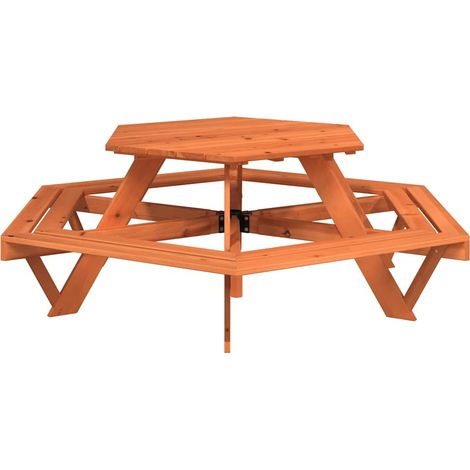 Mesa de picnic hexagonal 6 niños agujero sombrilla madera abeto vidaXL (1/5)