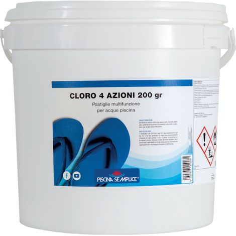 CLORO 4 IN 1 MULTIFUNZIONE 4 QUATTRO AZIONI PASTIGLIE 200 Gr PER ACQUA PISCINA SECCHIELLO - Kg: 1 (1/2)