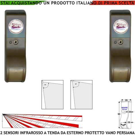 Infrarosso Dual Pir Tenda Esterno Protetto 2 Sensori Marroni Rilevano Intruso Inviano Allarme Portata 8 MT 60° Vert. 7° Orizont. Alimentazione 12 V Assorb. 10 mA Antifurto Vano Persiana Cover ABS IP31 (1/4)