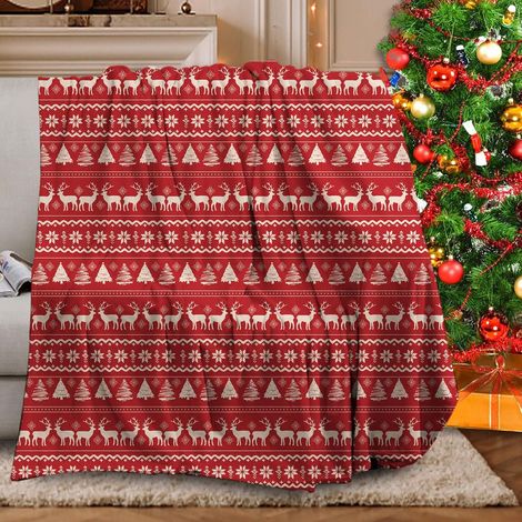 Couverture Noel 130x150cm, Plaid Noel canapé, Couverture Noël Rouge, pour l'hiver, canapé, lit, Bureau et Voyages en Plein air(B,130x150cm) (1/5)