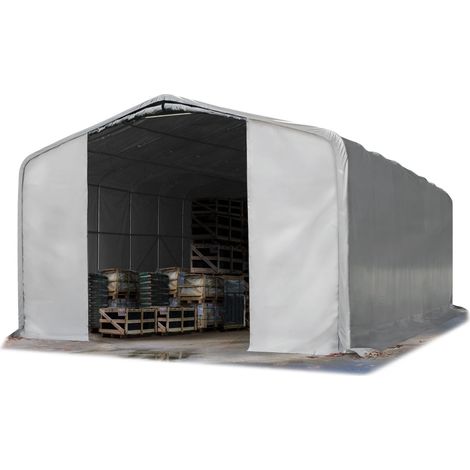 TOOLPORT Standsichere Lagerhalle / Lagerzelt 8 x 12 m / H 4m / mit Statik feuersichere PRIMEtex PVC Plane 2300 N Weidezelt grau
