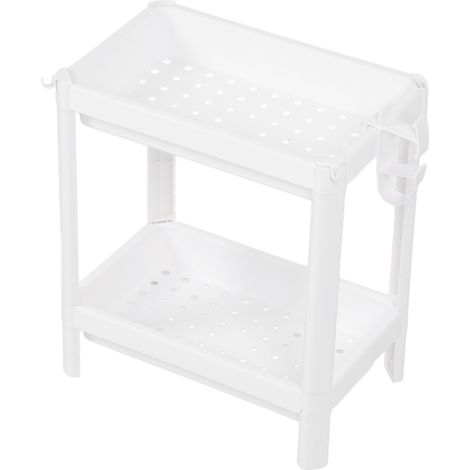 Étagère tour de salle de bain en plastique, support de rangement autoportant, organisateur multifonctionnel pour salon, chambre, cuisine, blanc, 2 niveaux (1/5)