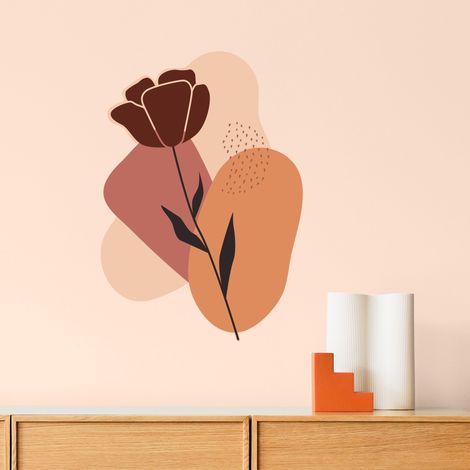 Sticker décoratif, rose, fleur, formes, beige, terracotta, noir, 68 cm X 48 cm (1/5)