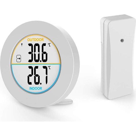 Thermomètre intérieur extérieur sans fil avec capteurs à sonde, écran LCD HD, détecteur de température, mémoire min/max, affichage numérique précis. (1/5)