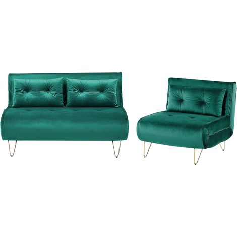 Living Room Set 3 Seater VESTFOLD Velvet Dark Green