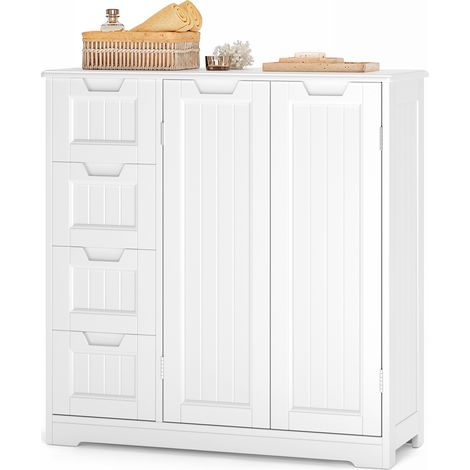Bealife Mobile per Bagno Antiumidità Armadio Basso Moderno 80 cm con 2 Ante, 4 Cassetti e Ripiani Regolabili Bianco 81x30x83 cm