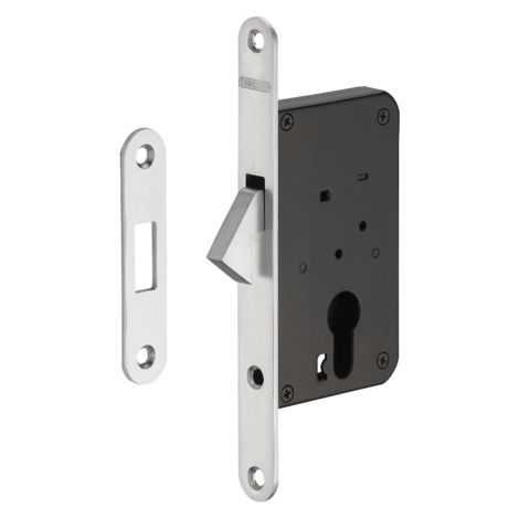 Serratura da incasso per porta scorrevole a cilindro europeo, asse 40mm - Finitura nichel - THIRARD (1/3)