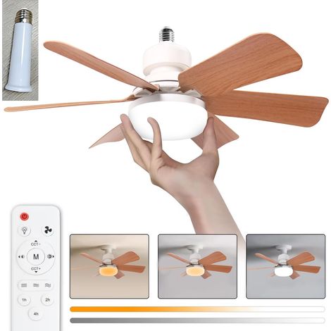 6 Blades Ceiling Fan With Light 40W 52CM Wood Grain Blades Milk White Shade Dimmable LED E27 Socket 3 Speed Remote Control With Extender Base Magnetic Element For Bedroom Living Room (1/5)