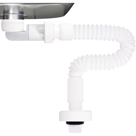 Siphon Lavabo Flexible Evacuation Evier 1 1/4", Réglable Anti-Odeurs Tuyau de Vidange, Siphon Evier Cuisine, Tuyau d'Évacuation, Syphon Lavabos Extra Plat, Syphon Lavabo Salle de Bain (1/5)
