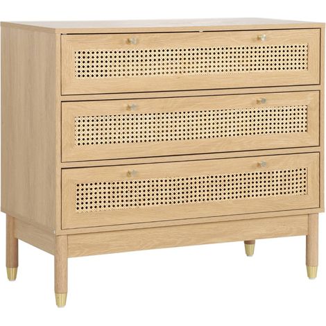 sweeek - Kommode Holzdekor und Rohrgeflecht 3 Schubladen (1/5)