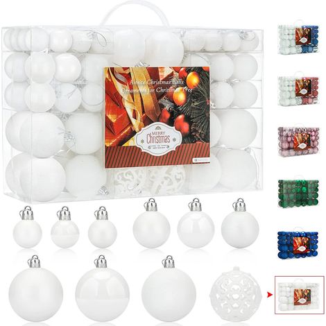 Lot de 100 Boules de Noël Blanc 6CM / 4cm / 2cm Décorations d'arbre de Noël en Plastique Ornements Suspendus Ornements d'arbre de Noël Boules Décorations de Porte Décors de Festival (1/5)