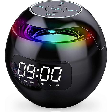 Réveil numérique avec haut-parleur Bluetooth pour chambre, double alarme, lumière LED, port de chargement USB 12/24 h, idéal pour les gros dormeurs. (1/5)