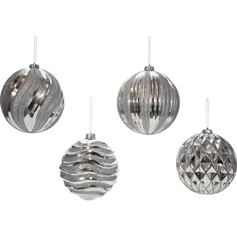 Set 4 Palline di Natale Grandi 15 cm Argento allestimentI Albero Vetrine e Ghirlande Sfere silver Decorative in Plastica 4 Motivi addobbi decorazioni particolari ed eleganti (1/5)