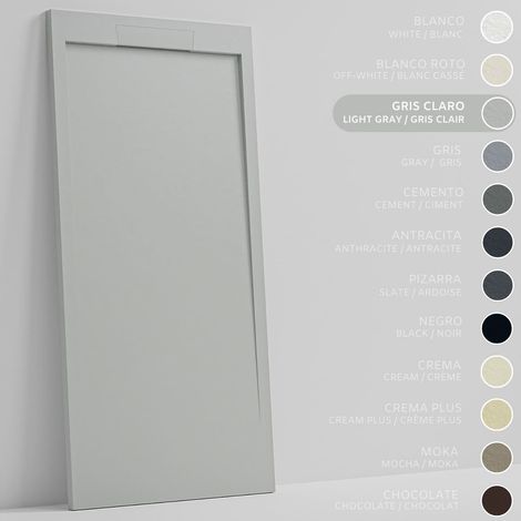 SOULBATH Receveur de Douche Ultra-Plat Antidérapant – Résine Gel Coat - Texture Lisse/Pierre – GRIS CLAIR - 130x80 - Grille intégré même couleur (1/5)