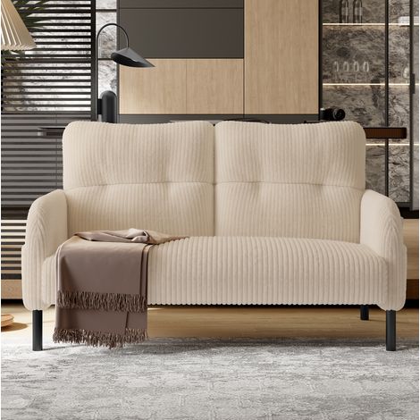 Beiges 2-Sitzer-Sofa mit hoher Rückenlehne, Metallbeinen und seitlicher Tasche HAVRYA (1/5)