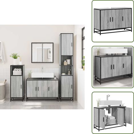 Waschbeckenunterschrank Grau Sonoma 90x33x60 cm Holzwerkstoff - Waschbeckenunterschrank - Waschbeckenunterschränke - Waschbeckenschrank - Waschtisch