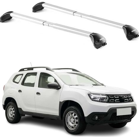 OMAC Barres de toit transversales certifiées TÜV pour Dacia Duster mk2 2018-2024 – Verrouillables (4 antivols) – Charge max 100 kg – Sangle inox + protection caoutchouc Argent (1/4)