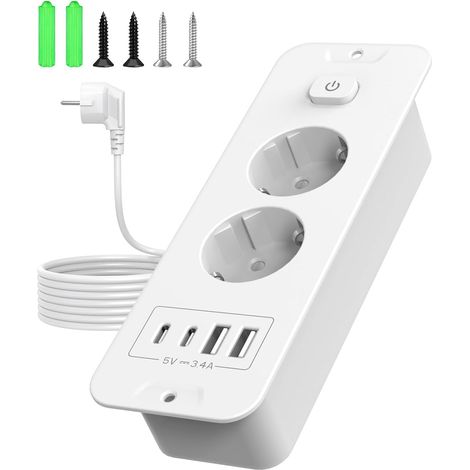 Multiprise encastrable avec USB - Prise de Table escamotable avec 2 Ports USB C (20 W) et 2 Ports USB A - Prise encastrable pour Cuisine - pour Bureau, Chambre d'hôtel, Table de Chevet (1/5)